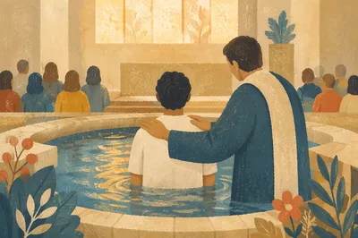 Reverent Adult Baptism in Church Sanctuary
