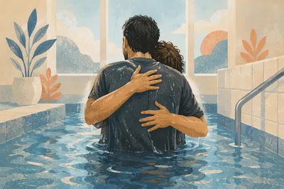 Adult Baptism Embrace in Church Pool