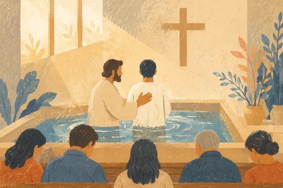 Adult Baptism in Warm Church Sanctuary