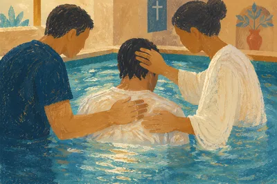 Adult Baptism in Turquoise Church Pool