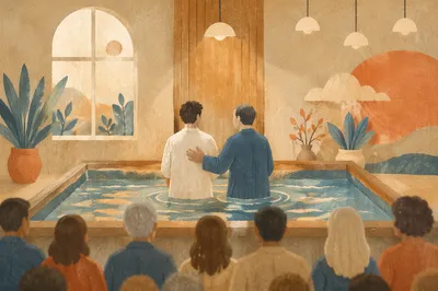 Adult Baptism in Warm Church Sanctuary