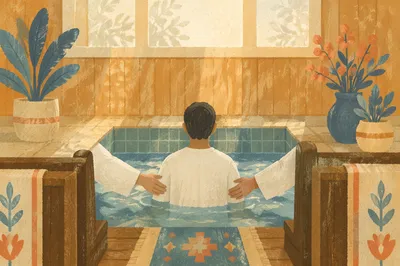 Adult Baptism in Quiet Church Pool