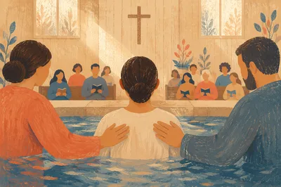 Adult Baptism in Sunlit Church Pool