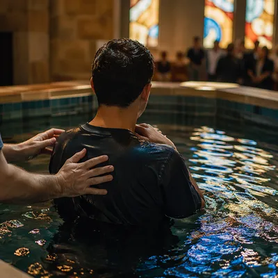 Adult Baptism in Contemporary Church Pool