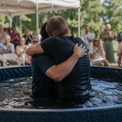 Outdoor Adult Baptism Celebration at Church