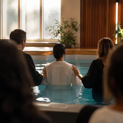 Adult Baptism in Contemporary Church Pool
