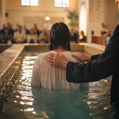 Adult Baptism in Quiet Church Sanctuary
