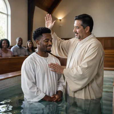 Adult Baptism in Contemporary Church Pool