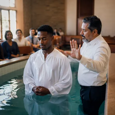 Adult Baptism in Contemporary Church Pool