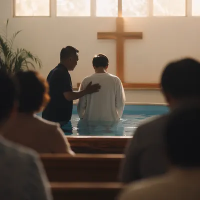 Adult Baptism in a Quiet Church Sanctuary