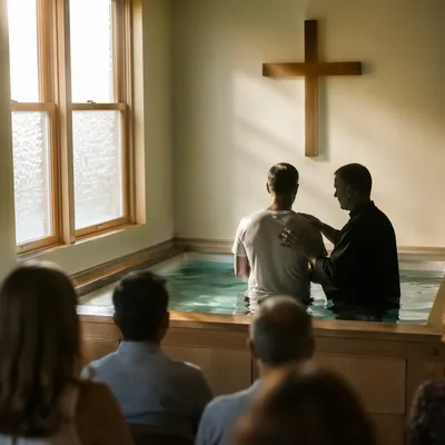 Reverent Adult Baptism in Church Pool