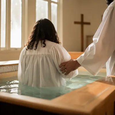 Adult Baptism in Warm Church Sanctuary