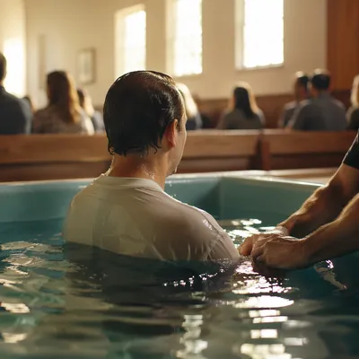 Adult Baptism in Modest Church Sanctuary