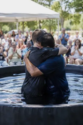 Outdoor Adult Baptism Embrace at Church