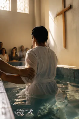 Adult Baptism in a Modest Church Sanctuary