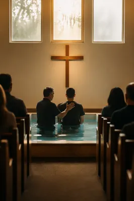 Adult Baptism in Modest Church Sanctuary
