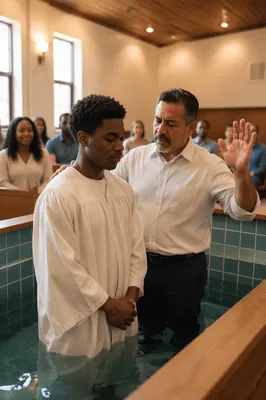 Adult Baptism in Contemporary Church Pool