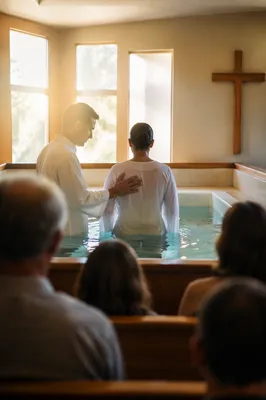 Adult Baptism in Warm Church Sanctuary