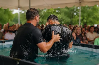 Outdoor Adult Baptism in Church Community