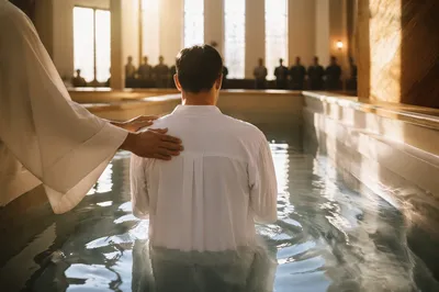Reverent Adult Baptism in Church Pool