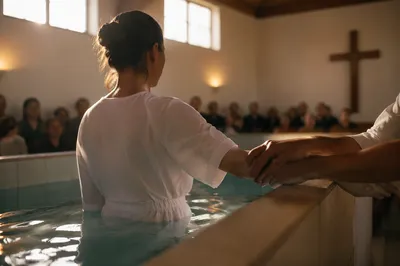 Adult Baptism in Modest Church Sanctuary