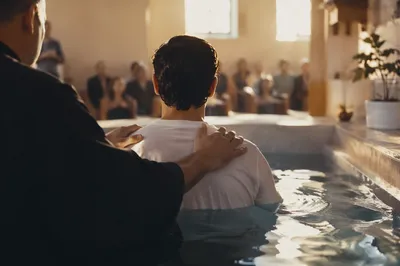 Reverent Adult Baptism in Church Sanctuary
