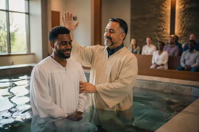Adult Baptism in Contemporary Church Pool