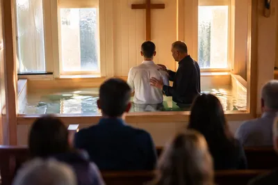 Adult Baptism in Modest Church Pool