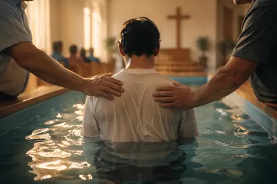 Adult Baptism in Warm Church Sanctuary