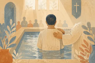 Reverent Adult Baptism in Church Pool
