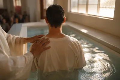 Adult Baptism Immersion in Indoor Church Pool