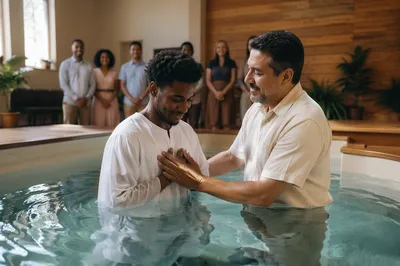 Adult Baptism in Contemporary Church Pool