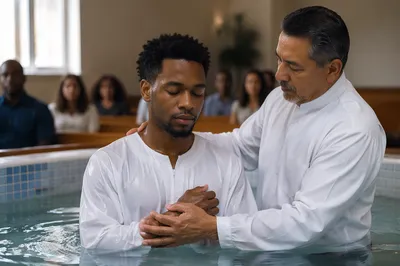 Adult Baptism in Contemporary Church Pool