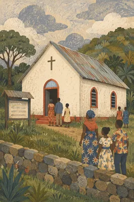Rural African Church on Grassy Hill