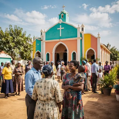 Colorful African Church Community Gathering