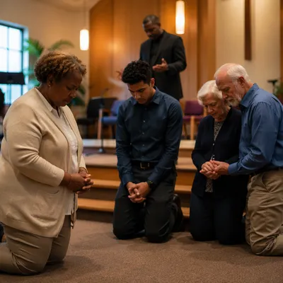 People Kneeling in Church Prayer