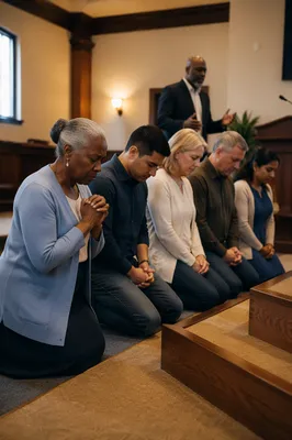People Kneeling in Church Prayer