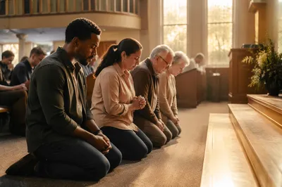 People Kneeling in Church Prayer