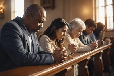People Kneeling in Church Prayer