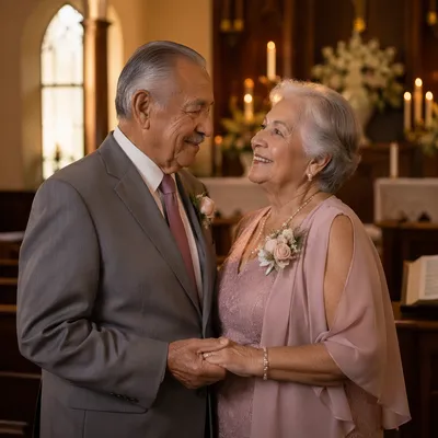 Elderly Couple Celebrating Anniversary in Church
