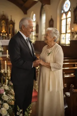 Elderly Couple Celebrating Anniversary in Church