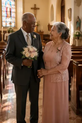 Elderly Couple Celebrating Anniversary in Church