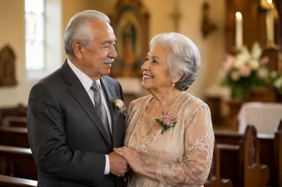 Elderly Couple Celebrating Anniversary in Church