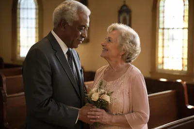 Elderly Couple Celebrating Anniversary in Church