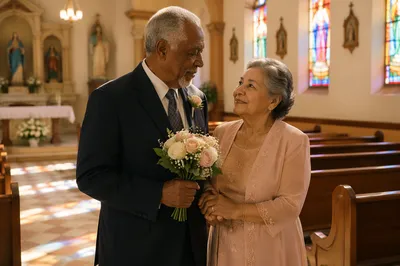 Elderly Couple Celebrating Anniversary in Church