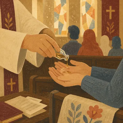 Pastor Anointing Hands in Quiet Prayer