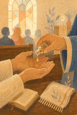 Pastor Anointing Hands in Quiet Prayer