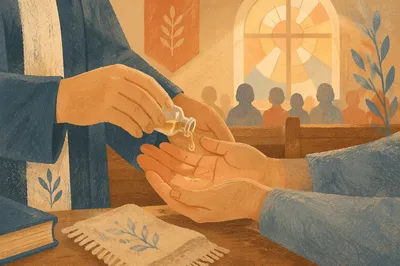Pastor Anointing Hands in Quiet Prayer