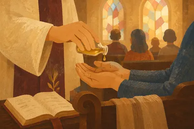 Pastor Anointing Hands in Quiet Prayer