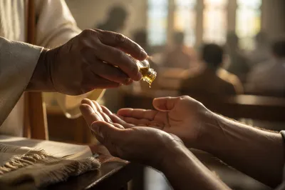 Pastor Anointing Hands in Quiet Prayer